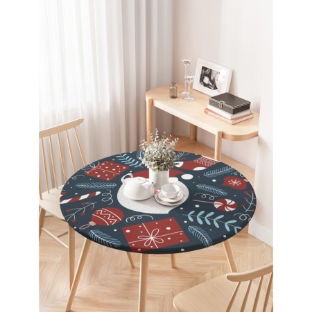 The tablecloth “Happy Santa Claus”, round, oxford, elastic band, size 120x120 cm, diameter 75-100 cm-2
