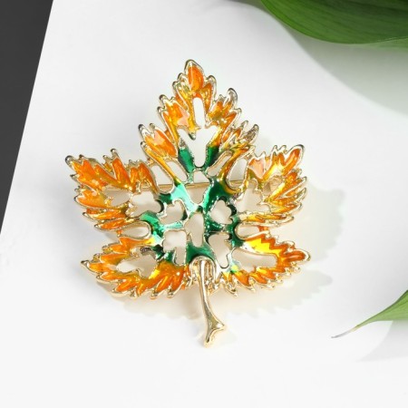 Brooch "Leaf" autumn, color orange-green in gold