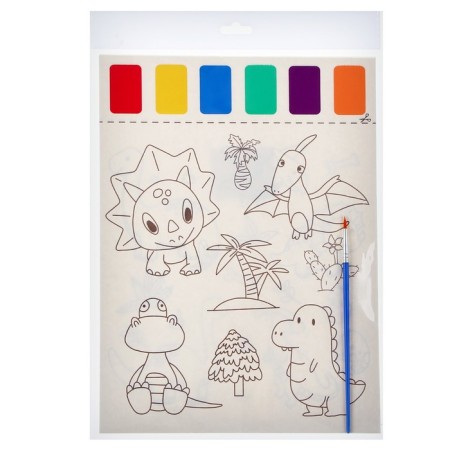 Coloring "World of Dinosaurs", 2 sheets, 6 colors of paint, brush-3