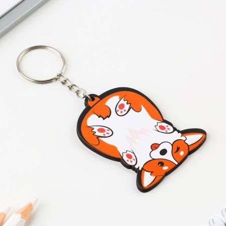 Key keychain wooden "Corgi Inverted" 4.7 x 6 cm-1