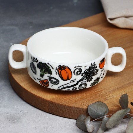 Clus with handles ceramic "vegetables", 10.5 x 5 cm, 220 ml, white color-3