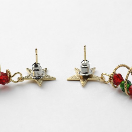 New Year! Earrings "New Year" hanging, spiral, red-green color in gold-4