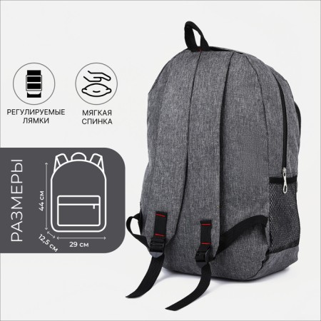 Male backpack on a zipper, 3 outer pockets, gray color-1