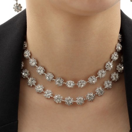 Set 2 objects: earrings, necklace "chic" circle, white color in silver, 30 cm-3