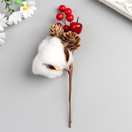Decor for creativity "spruce branch with cones, berries and cotton" 29 cm-1
