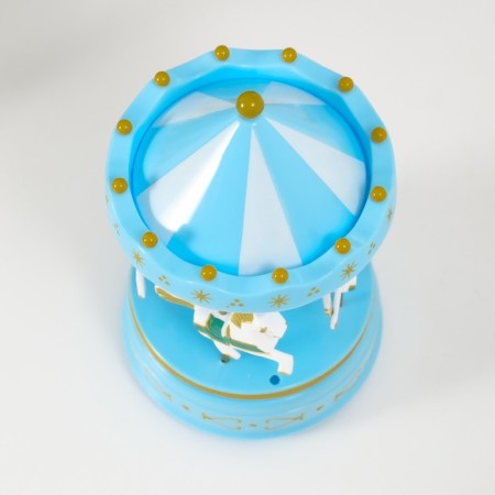 Musical mechanical souvenir "Carousel 4 horses" Blue 9.6x9.6x15.5 cm-2