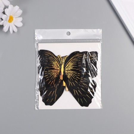 Plastic sticker "Black butterflies with gold" double wings set 12 pcs 12 cm, 10 cm 8 cm-2