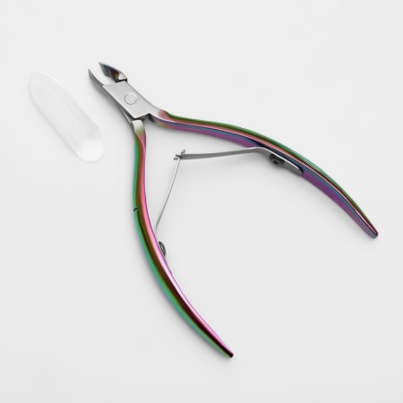 Manicure nippers for cuticle, curved blade, double spring, 10.5 cm, blade length - 5 mm, chameleon color-3