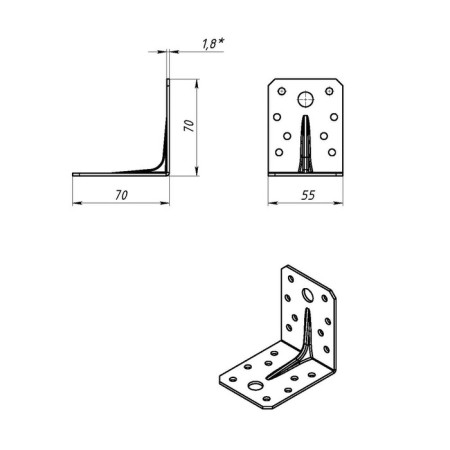 Fitty reinforced corner 70 x 70 x 55 x 2 mm, galvanized-1