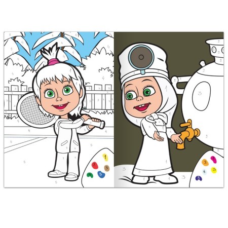 Coloring by numbers, 16 pages, A4, "Masha and the Bear"-2