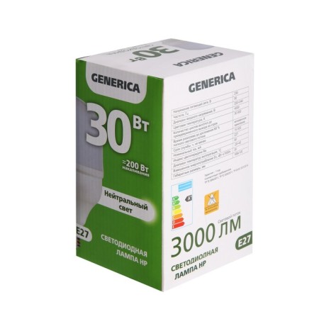 LED LED Generica HP, 30 W, 4000 K, E27, 230 V, LL-HP-30-230-40-E27-G-1