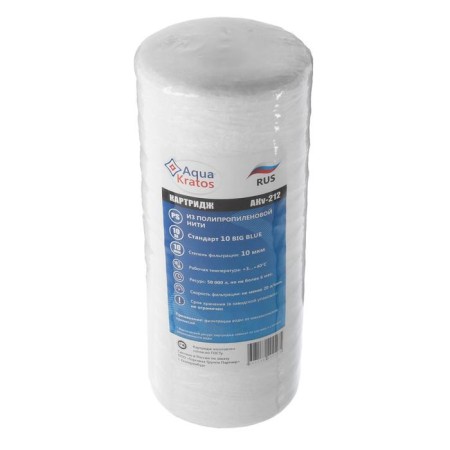Smooth cartridge Aquakratos AKV-212, VV-10, thread, for cold water, 10 μm