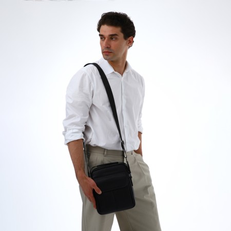 Male bag over the shoulder, Textura, 2 external pockets, black color-9