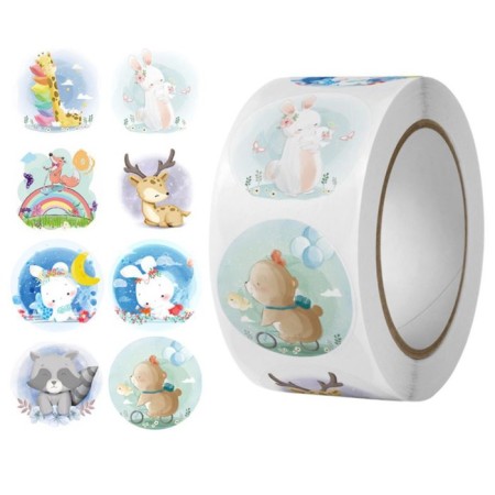 Stick Paper "Watercolor. Animals" d = 2.5 cm 500 pcs in a roll 3x6.5x6.5 cm