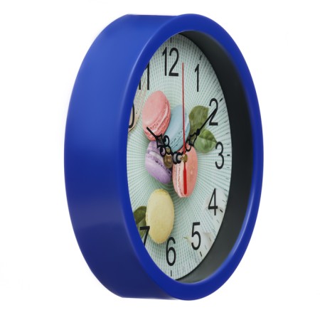 Wall clock, series: kitchen, "dessert", smooth move, d-20 cm, blue-1