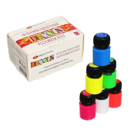 Acrylic paint, set of 6 colors x 20 ml, FLUO, ZHK Decola, fluorescent, 4341100-2