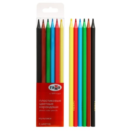 Pencils colored plastic 6 colors Gamma "Cartoons", sharpened, PVC, euro suspension 251220210