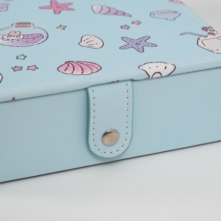 The casket to the leatherette for decorations with the mirror "Panda and shells" Blue 15x21.5x5.5 cm-4