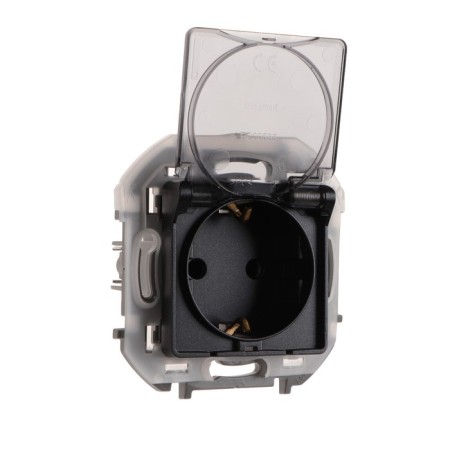 LEGRAND Inspiria, 2K+h, IP 44 socket, with a folding cover and curtains, 16 A, 250 V, anthracite-4