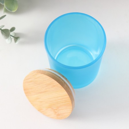 Bank for suppositories glass with a blue semi -meter lid 220 ml 7x7x8.4 cm-2