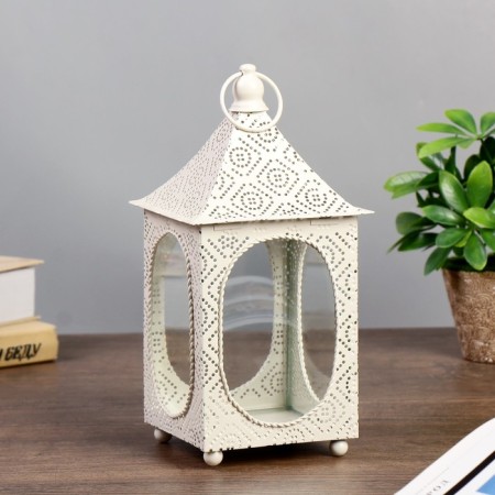 Summary metal, glass for 1 candle "flashlight with oval windows" white 23.5x10.2x11.7 cm-2
