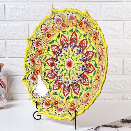 Largan Rishtan ceramics "Flowers", 42 cm, yellow, corrugated-2