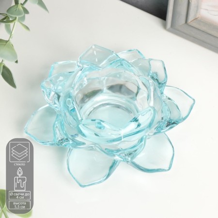 Glass of glass per 1 candle "Lotus" blue 5.5x12x12 cm