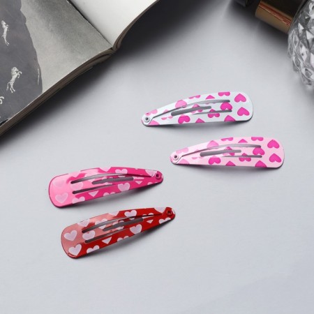 Invisibility for hair "Lira" (set of 10 pcs) hearts, 4.5 cm, white-pink