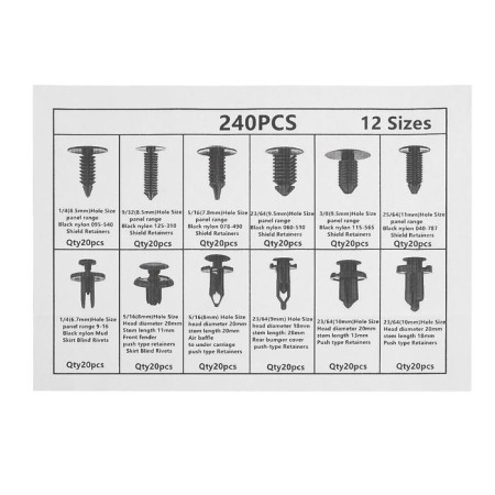 Clips and fasteners, 12 types, set 240 pcs-2