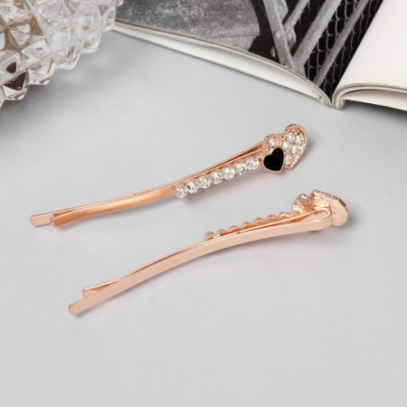 Invisible hair "Heidi" (set 2 pcs) heart, 6 cm, pink gold-1