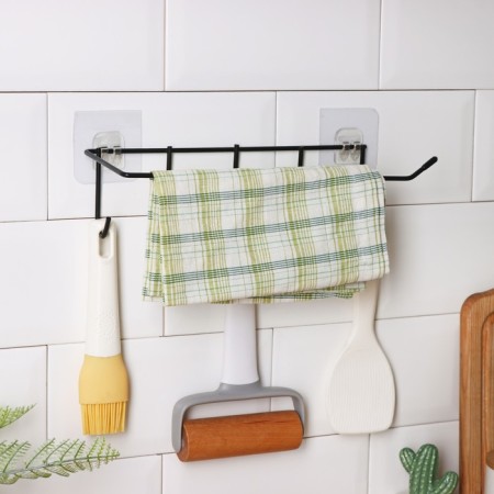 Holder for kitchen supplies Wall share, 5 hooks, 28 × 8 × 8 cm, black color-2