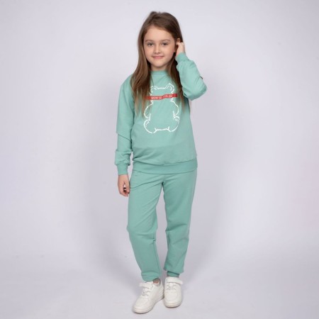 Kit for girls (jumper, trousers), dusty mint color, height 104 cm-1