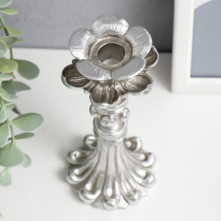 Polystone candlestick for 1 candle "retro. Flower" silver 16x6.5x6.5 cm-2