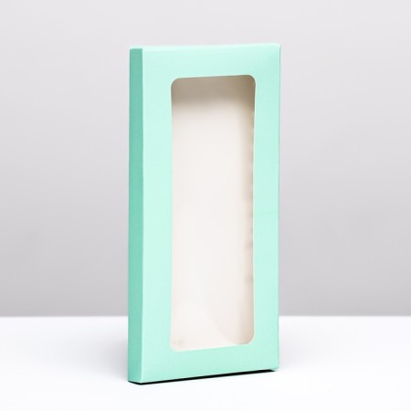 Gift box for tiles of chocolate, with a window, green (mint), 17 x 8 x 1.4 cm