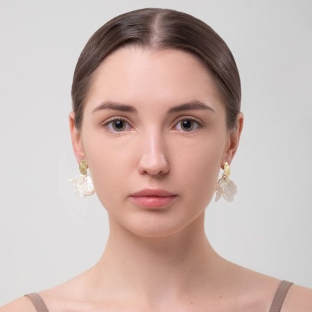 Earrings Assorted "Wind" butterfly, small, white color in gold-3