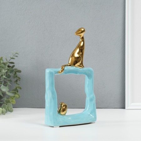 Souvenir Ceramics "Cats Mouse. Square" Blue with gold 5.2x13.5x23 cm-1