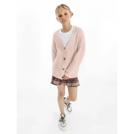 Cardigan for girls, height 128 cm, white-pink color-12