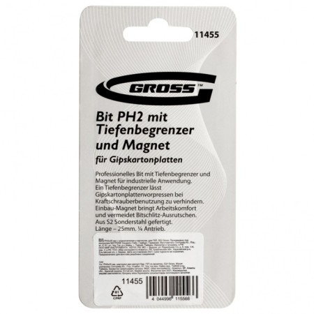 Bit Gross 11455, with a limiter and a magnet 11455, for GKL, S2, PH2 x 25 mm-5