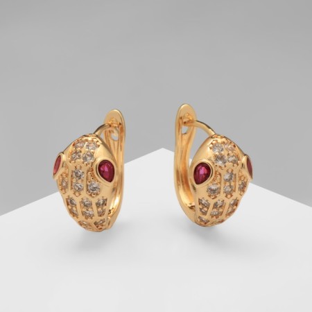Earrings with rhinestones "Snake" obsession, white color in gold