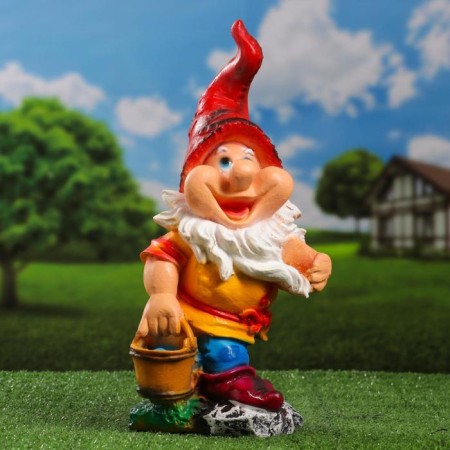 Garden figure "Dwarf with a bucket" 19x18x40cm-3