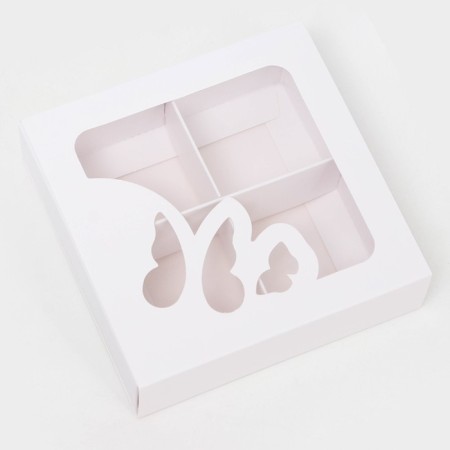 Box for 4 sweets cutting down, "butterflies", white 12.5 x 12.5 x 3.5 cm-1