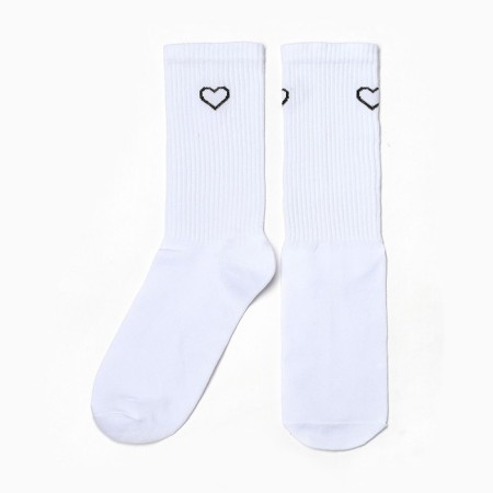 Women's socks "heart", white color, size 23-25