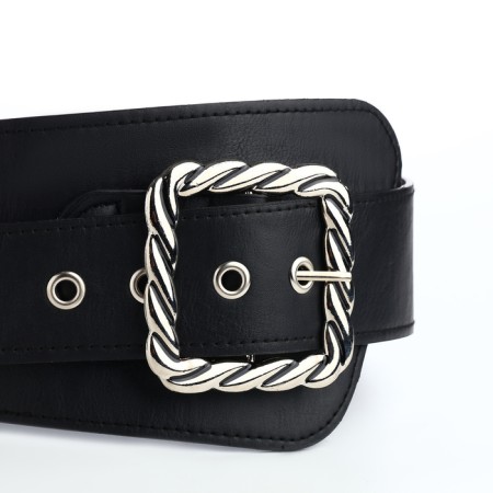 Women's belt, width 11.5 cm, metal buckle, black color-4