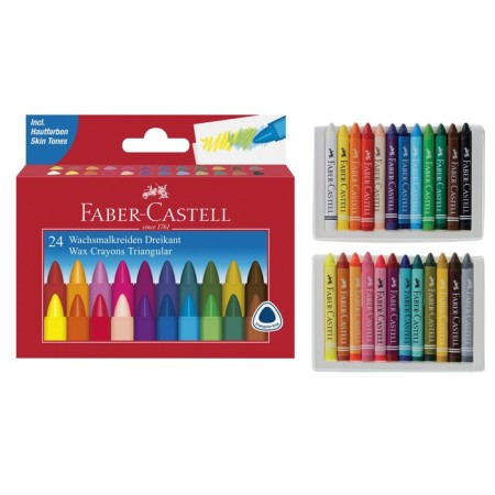 Faber-Castell wax crayons, 24 colors, trihedral, in cardboard packaging
