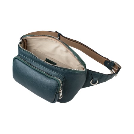 Waist bag, 2 parts on a zipper, adjustable belt, green color-1