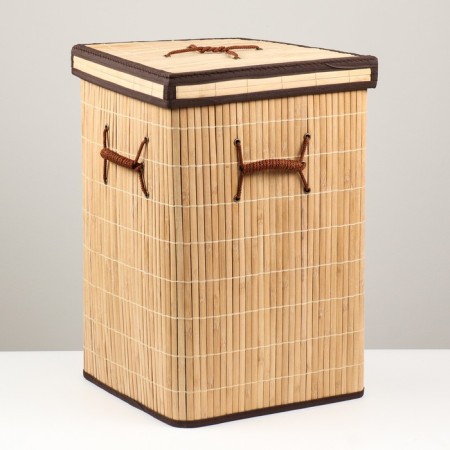 Storage basket, with handles, folding, 34 × 34 × 52 cm, bamboo, jute-2