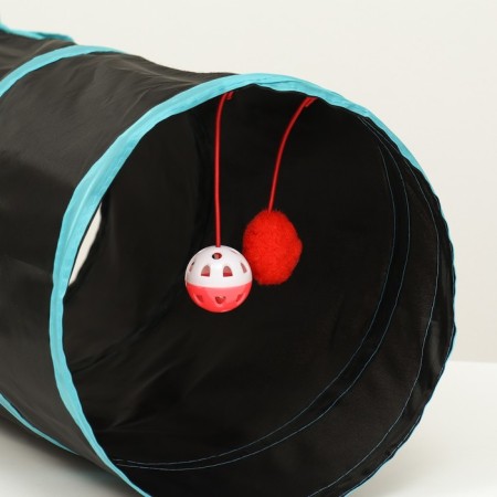 Tunnel for cats with a toy, 50 x 25 cm, black/blue-1