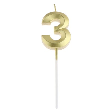 Candle in the cake on the skewer "Fine", the number "3", gold, 5 cm-5