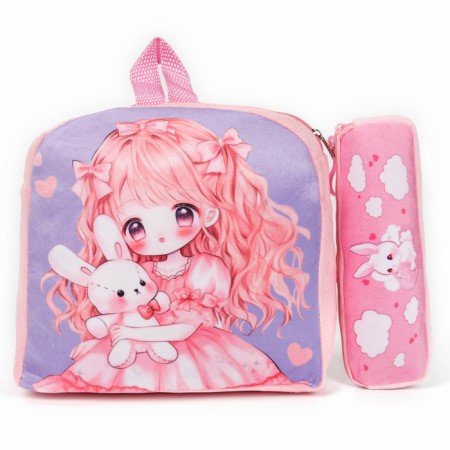 Baby plush backpack with an ANime Girl Penal, 24*24 cm, pink color-1