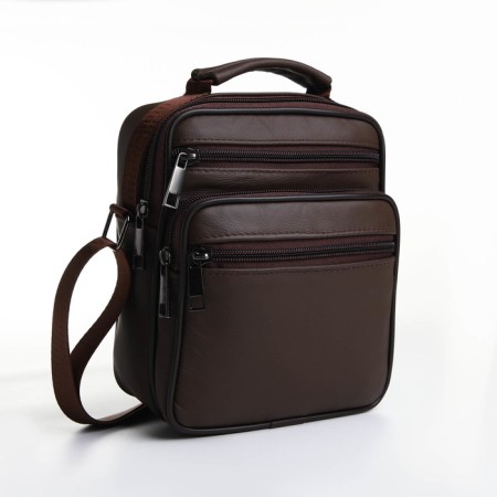 Male bag on lightning, long belt, brown color